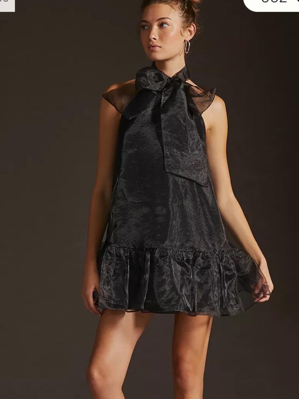Anthropologie Maeve Organza Bow Neck Mini Dress Black